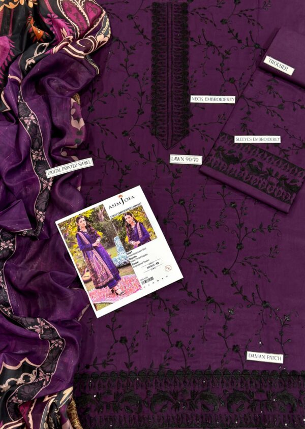 Asim Jofa Pure Lawn 3PC Embroidered Suit – 90/70 Airjet Lawn with Digital Diamond Dupatta