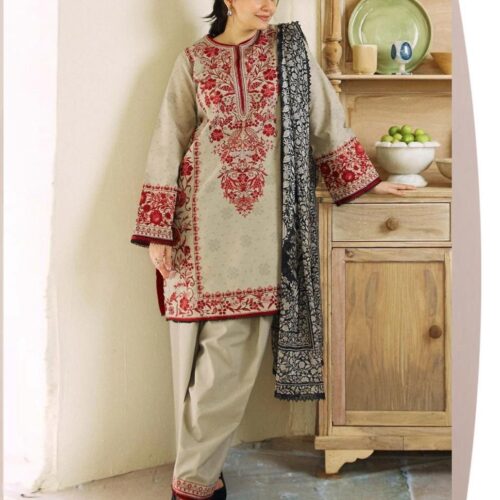 Zahra Lawn 3-Piece Suit – Heavy Embroidered Shirt, Trouser & Diamond Digital Dupatta | 90/70 Lawn
