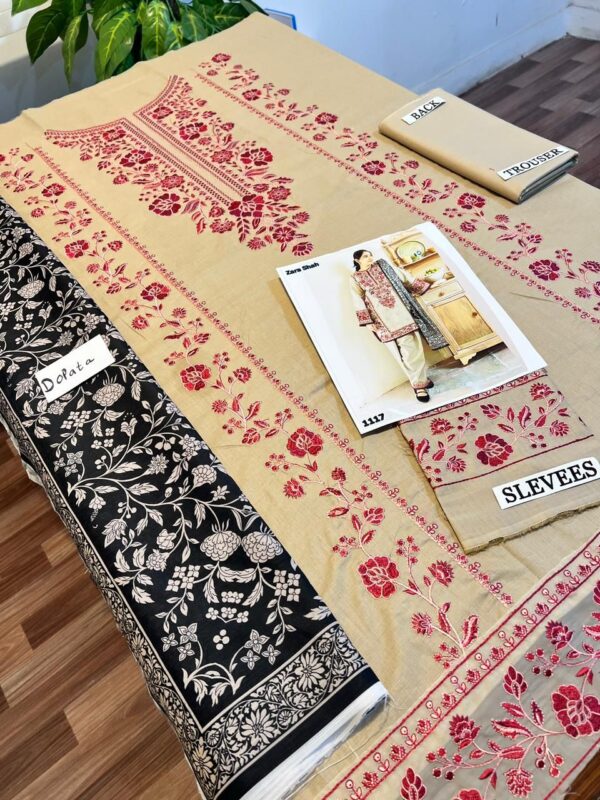 Zahra Lawn 3-Piece Suit – Heavy Embroidered Shirt, Trouser & Diamond Digital Dupatta | 90/70 Lawn