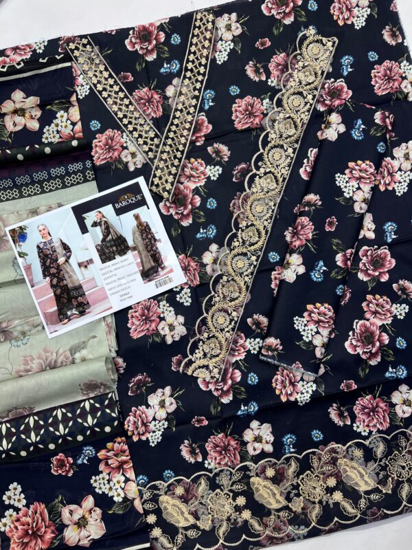 Premium Lawn Suit with Embroidered Organza Patches & Digital Voil Dupatta – Design 9074 | ChickTees.pk